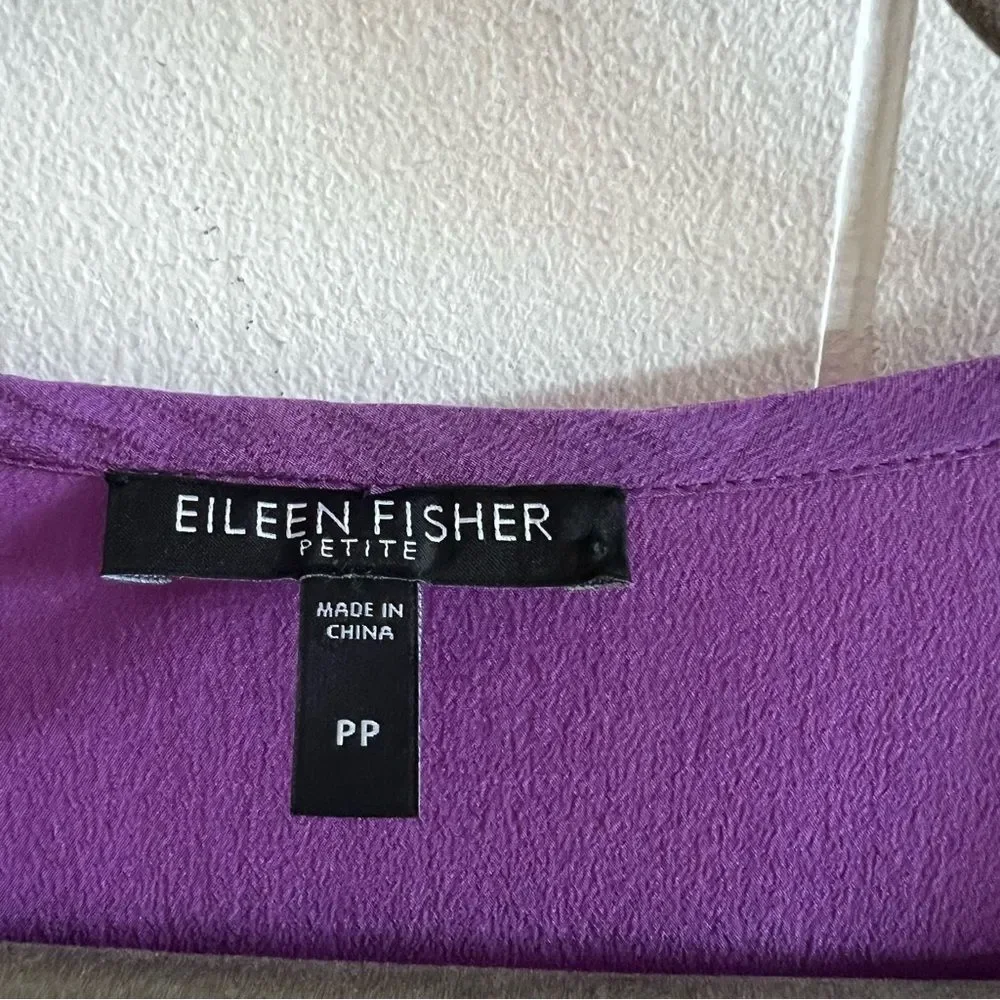 Eileen Fisher Purple Silk Oversized Boxy Short Sleeve Blouse
